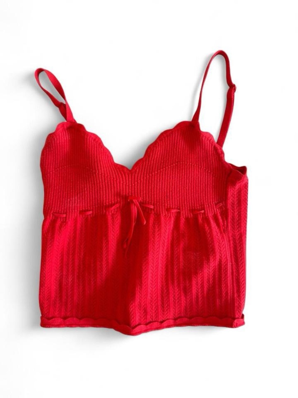 Aritzia Bright Red Ribbed Lace-Trim Tank